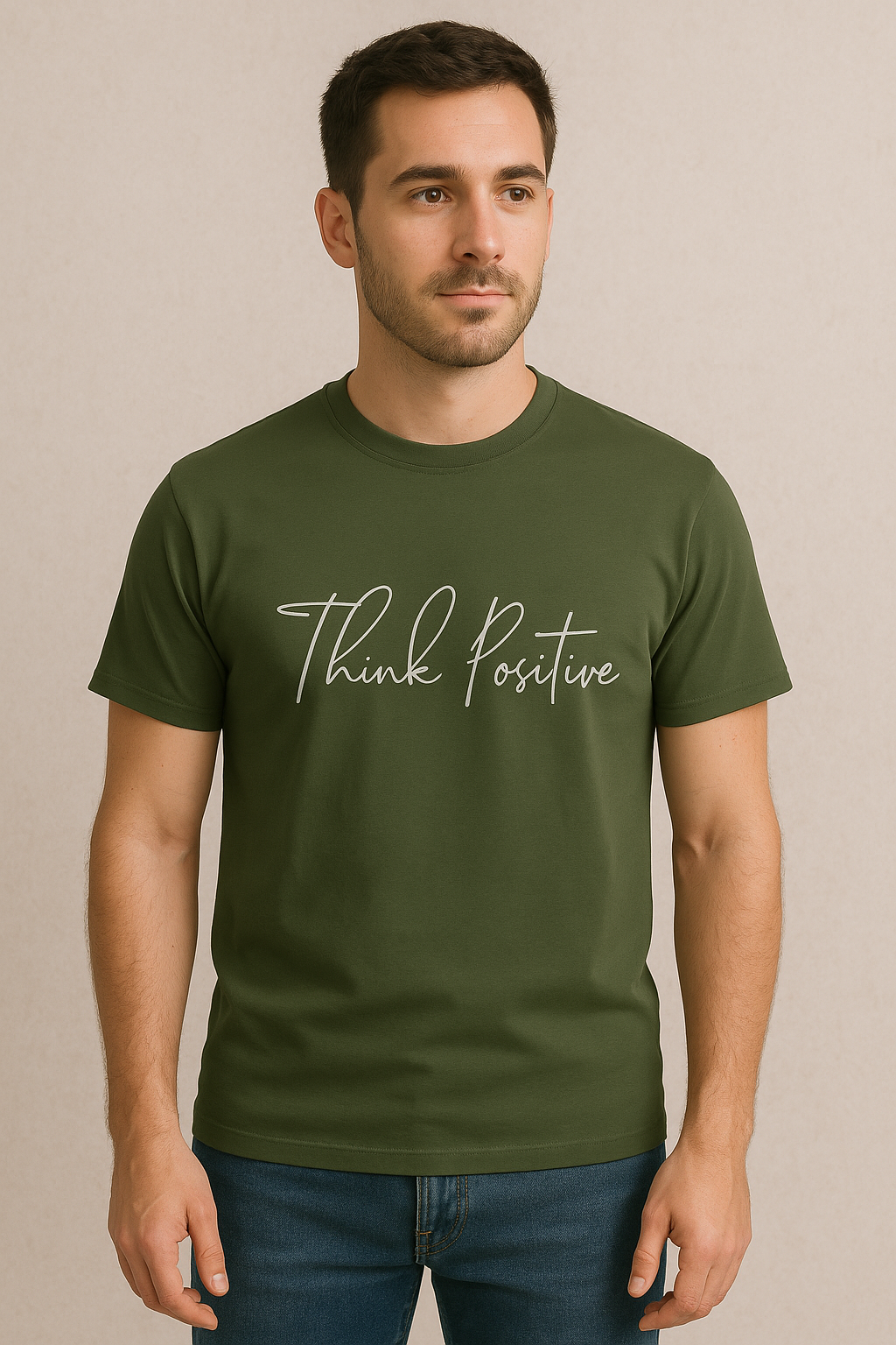 Think Positive Tee-Olive Green